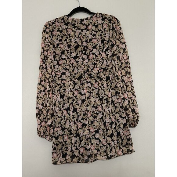 Nasty Gal Floral V Neck Mini Dress Plunge Fitted Long Sleeve Size 8 US Gold - Picture 13 of 13